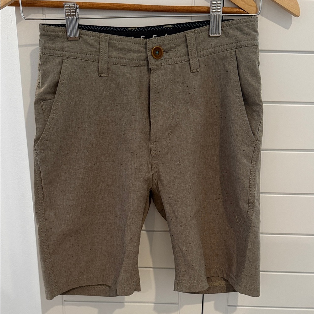 VISSLA Boys Youth Olive-Tan Flat Front Shorts